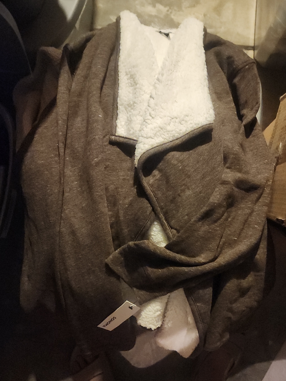 Nwt Sonoma Sz XXL Brown Faux-Sherpa Lined Teddy Jacket w/ Waterfall Front